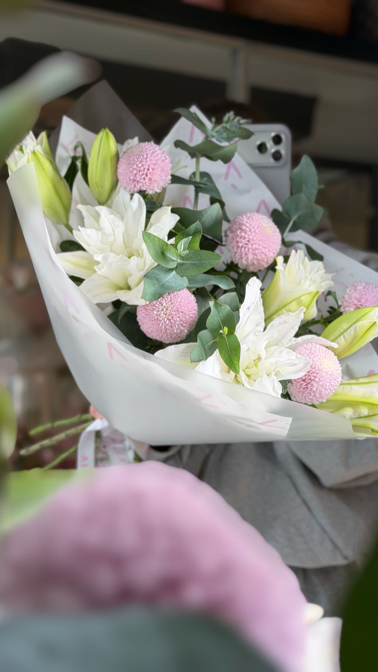 Lilyum - Lila Krizantem Buketi