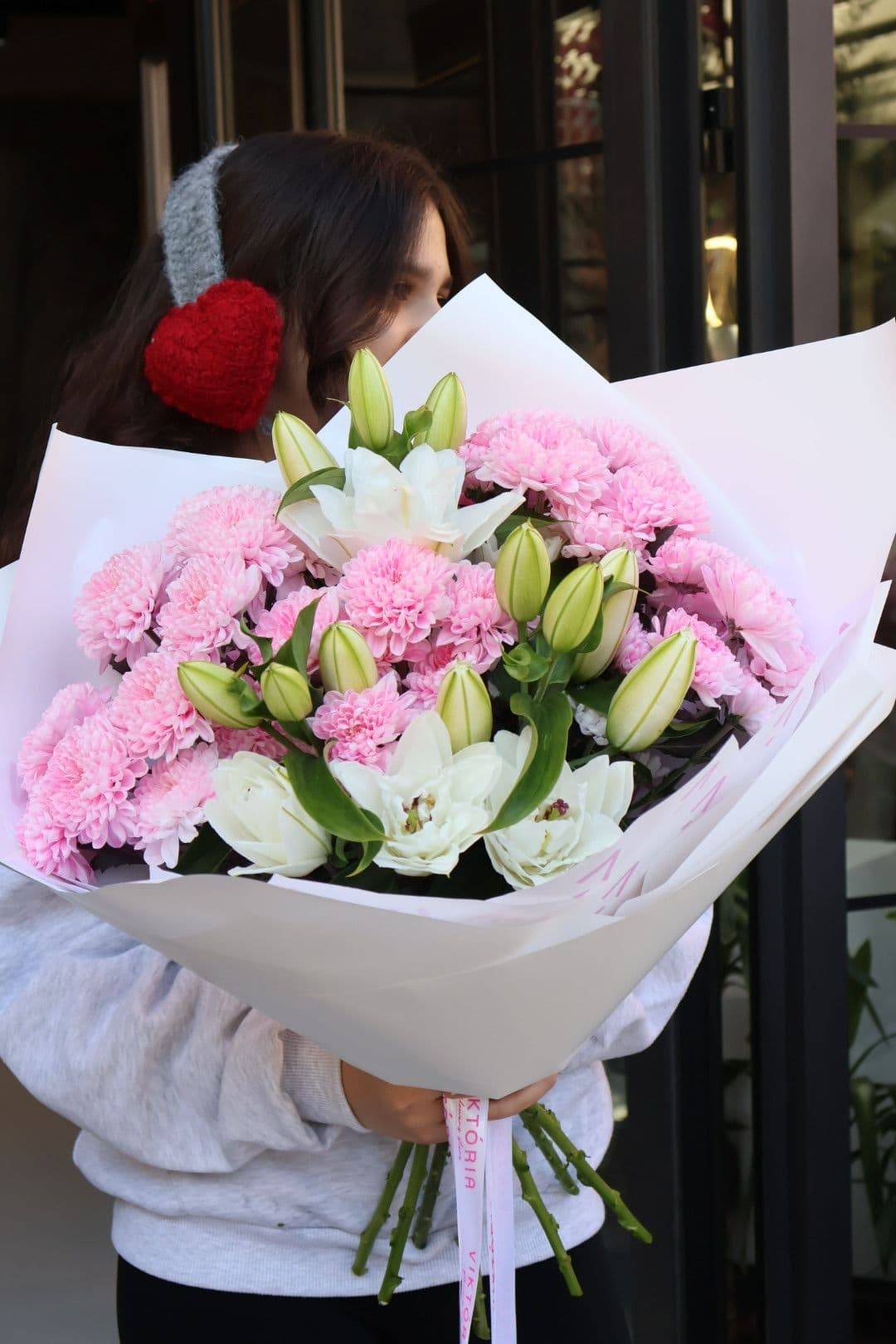 Pembe Krizantem Lilyum Buketi